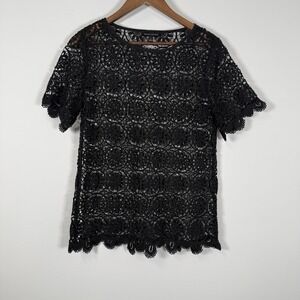 Banana‎ Republic Crochet Floral Top Women's S Black Retro 90s Y2K Casual